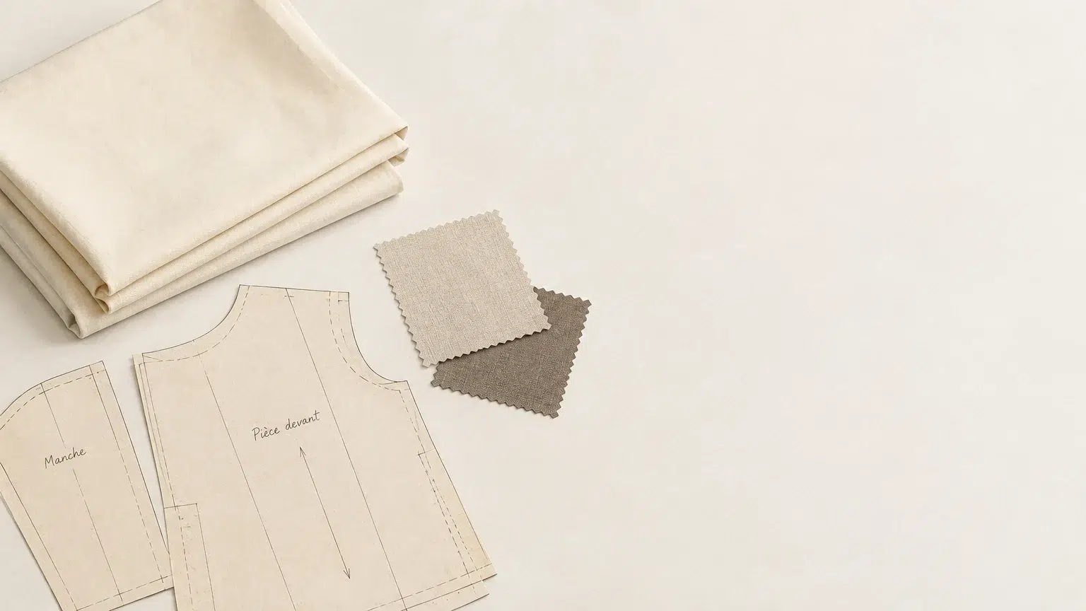 Pièces de patron, toile et échantillons de tissu pour préparer un prototype textile