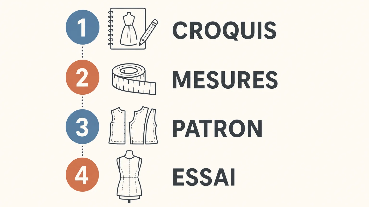Checklist des étapes du croquis à l’essai du patronage