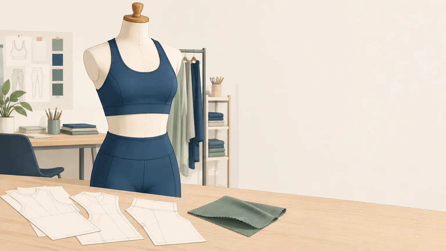 Patronage d’un vêtement de fitness féminin avec tissu extensible et pièces de patron